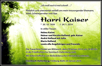 Traueranzeige von Harri Kaiser von Südthüringer Presse