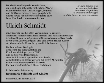 Traueranzeige von Ulrich Schmidt von Südthüringer Presse