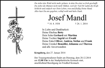 Traueranzeige von Josef Mandl von Neue Presse Coburg