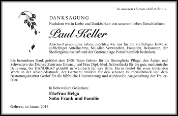 Traueranzeige von Paul Keller von Südthüringer Presse