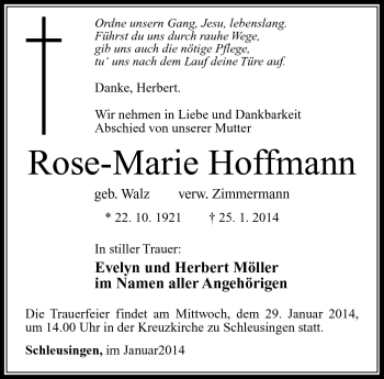 Traueranzeige von Rose-Marie Hoffmann von Südthüringer Presse