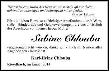 Traueranzeige von Sabine Chlouba von Südthüringer Presse