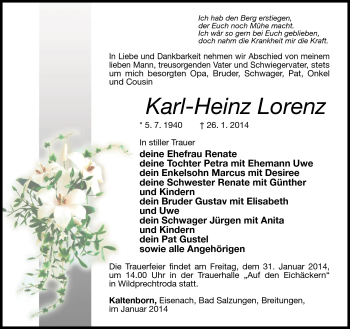 Traueranzeige von Karl-Heinz Lorenz von Südthüringer Presse