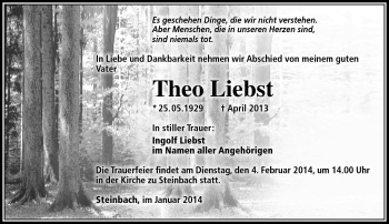 Traueranzeige von Theo Liebst von Südthüringer Presse