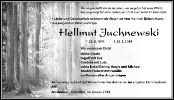Traueranzeige von Hellmut Juchnewski von Südthüringer Presse