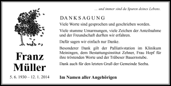 Traueranzeige von Franz Müller von Südthüringer Presse