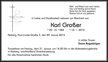 Traueranzeige von Karl Großer von Frankenpost