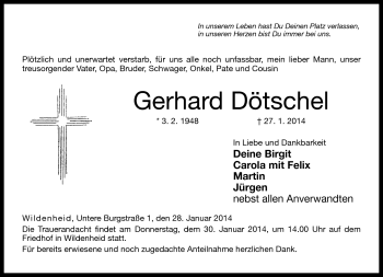 Traueranzeige von Gerhard Dötschel von Neue Presse Coburg