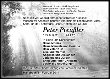 Traueranzeige von Peter Preußler von Südthüringer Presse
