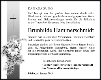 Traueranzeige von Brunhilde Hammerschmidt von Südthüringer Presse