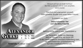 Traueranzeige von Alexander Gürke von Südthüringer Presse