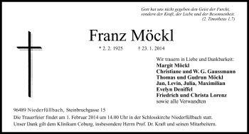 Traueranzeige von Franz Möckl von Neue Presse Coburg