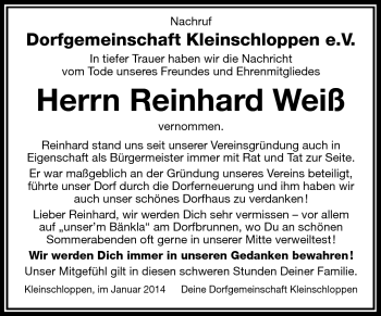 Traueranzeige von Reinhard Weiß von Frankenpost