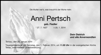 Traueranzeige von Anni Pertsch von Neue Presse Coburg