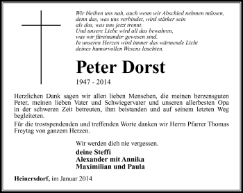 Traueranzeige von Peter Dorst von Südthüringer Presse