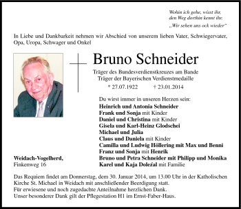 Traueranzeige von Bruno Schneider von Neue Presse Coburg