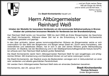 Traueranzeige von Reinhard Weiß von Frankenpost