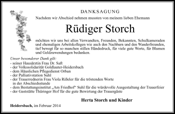 Traueranzeige von Rüdiger Storch von Südthüringer Presse