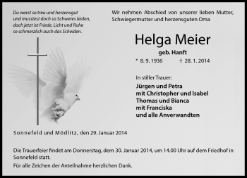 Traueranzeige von Helga Meier von Neue Presse Coburg