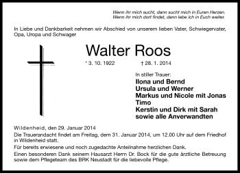 Traueranzeige von Walter Roos von Neue Presse Coburg