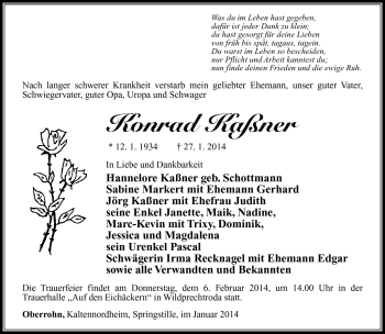 Traueranzeige von Konrad Kaßner von Südthüringer Presse