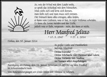 Traueranzeige von Manfred Jelitto von Frankenpost