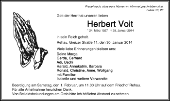 Traueranzeige von Herbert Voit von Frankenpost
