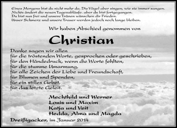 Traueranzeige von Christian Kellner von Südthüringer Presse