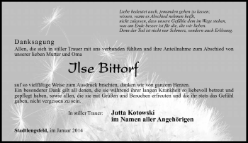 Traueranzeige von Ilse Bittorf von Südthüringer Presse