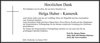 Traueranzeige von Helga Huber-Kamenik von Frankenpost