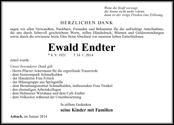 Traueranzeige von Ewald Endter von Südthüringer Presse