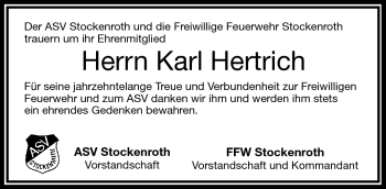 Traueranzeige von Karl Hertrich von Frankenpost