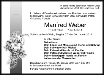 Traueranzeige von Manfred Weber von Frankenpost