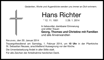 Traueranzeige von Hans Richter von Neue Presse Coburg