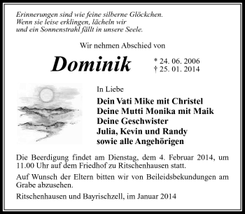 Traueranzeige von Dominik Na von Südthüringer Presse