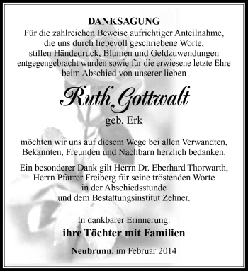 Traueranzeige von Ruth Gottwalt von Südthüringer Presse
