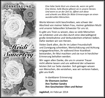 Traueranzeige von Heidi Sauerteig von Südthüringer Presse