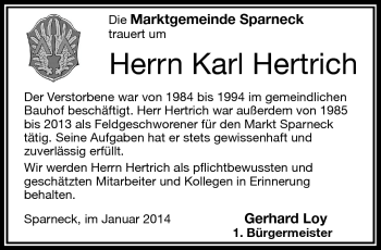 Traueranzeige von Karl Hertrich von Frankenpost