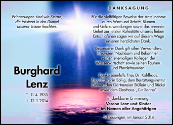 Traueranzeige von Burghard Lenz von Südthüringer Presse