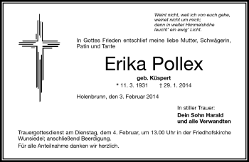 Traueranzeige von Erika Pollex von Frankenpost