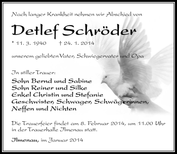 Traueranzeige von Detlef Schröder von Südthüringer Presse