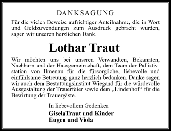 Traueranzeige von Lothar Traut von Südthüringer Presse