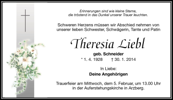 Traueranzeige von Theresia Liebl von Frankenpost