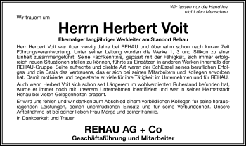 Traueranzeige von Herbert Voit von Frankenpost