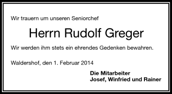 Traueranzeige von Rudolf Greger von Frankenpost