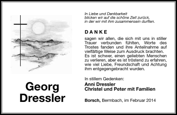 Traueranzeige von Georg Dressler von Südthüringer Presse