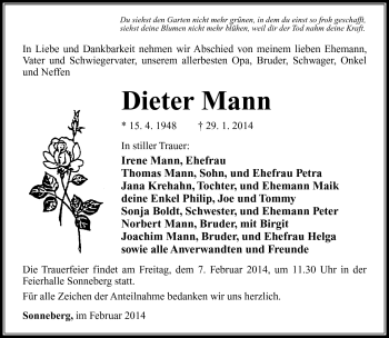 Traueranzeige von Dieter Mann von Südthüringer Presse