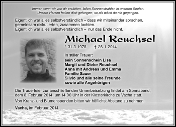 Traueranzeige von Michael Reuchsel von Südthüringer Presse