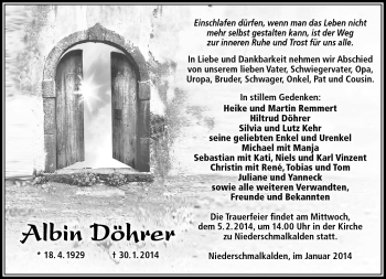 Traueranzeige von Albin Döhrer von Südthüringer Presse