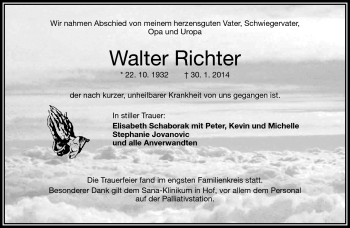 Traueranzeige von Walter Richter von Frankenpost